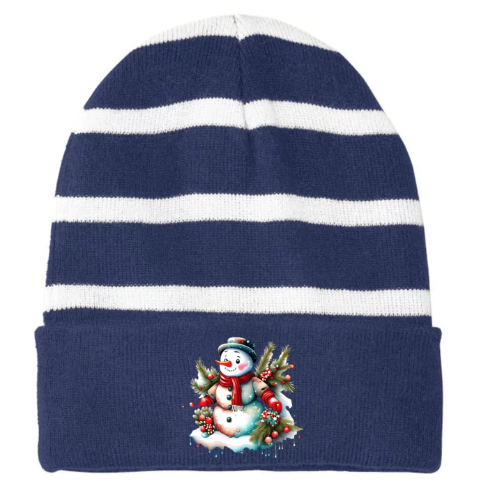 Christmas Vintage Snowman Striped Beanie with Solid Band