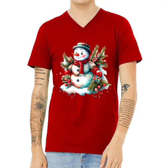 Christmas Vintage Snowman V-Neck T-Shirt