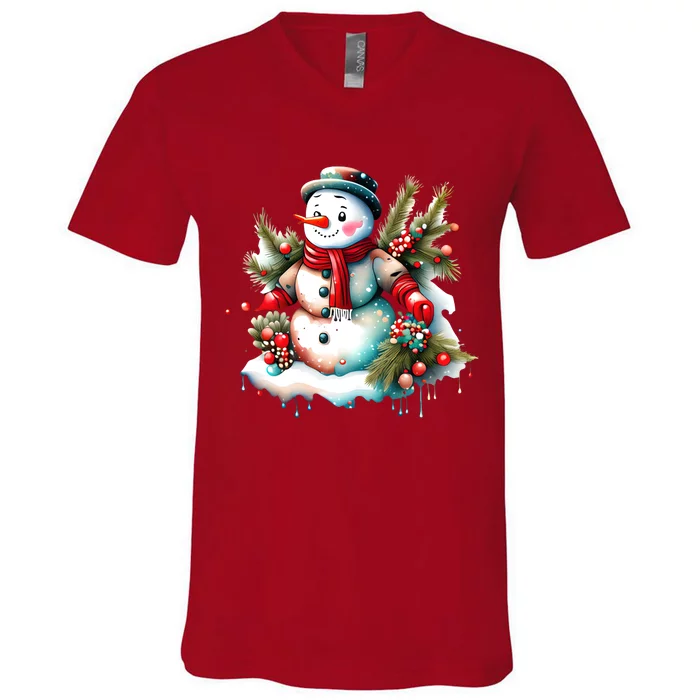 Christmas Vintage Snowman V-Neck T-Shirt