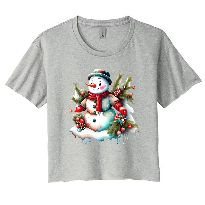 Christmas Vintage Snowman Women's Crop Top Tee