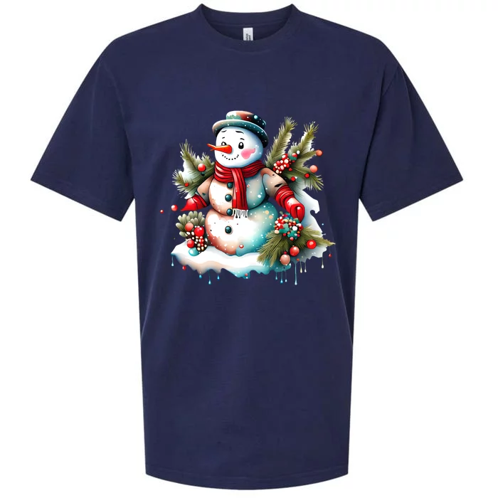 Christmas Vintage Snowman Sueded Cloud Jersey T-Shirt