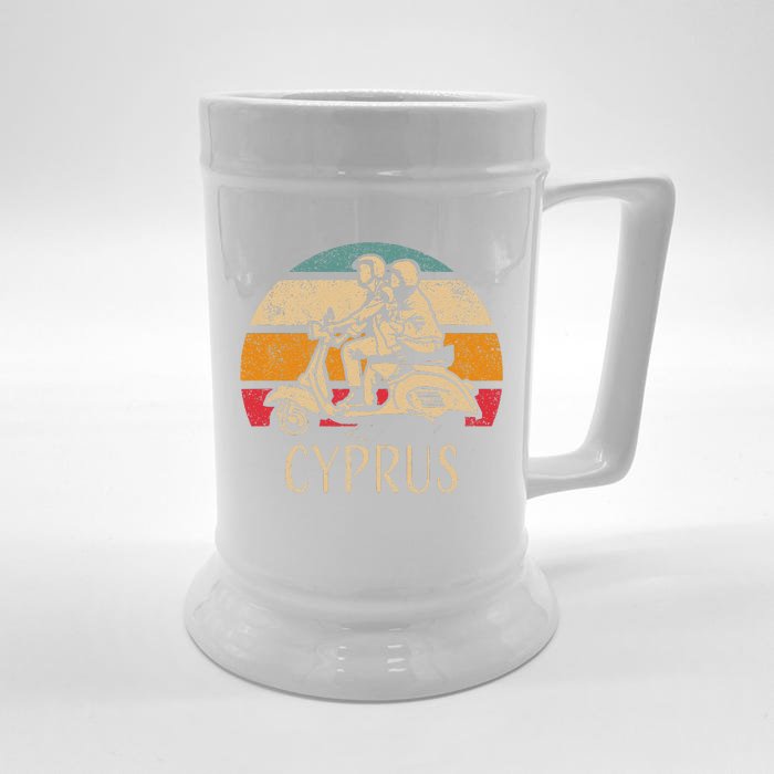 Cyprus Vintage Scooter Retro Sunset Distressed Design Front & Back Beer Stein