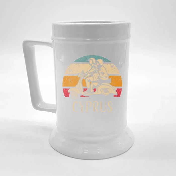 Cyprus Vintage Scooter Retro Sunset Distressed Design Front & Back Beer Stein