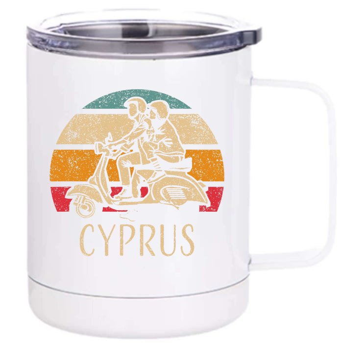 Cyprus Vintage Scooter Retro Sunset Distressed Design Front & Back 12oz Stainless Steel Tumbler Cup