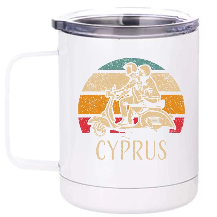 Cyprus Vintage Scooter Retro Sunset Distressed Design Front & Back 12oz Stainless Steel Tumbler Cup