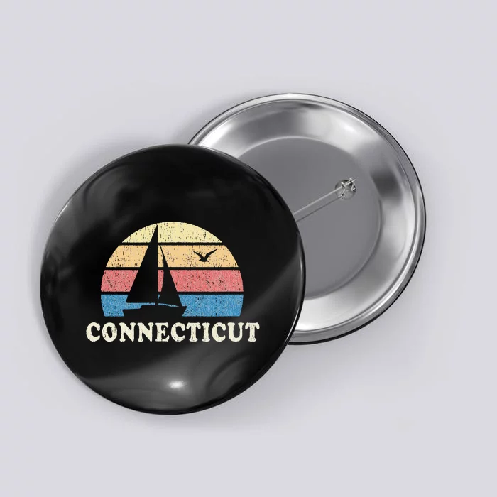 Connecticut Vintage Sailboat 70s Throwback Sunset Button