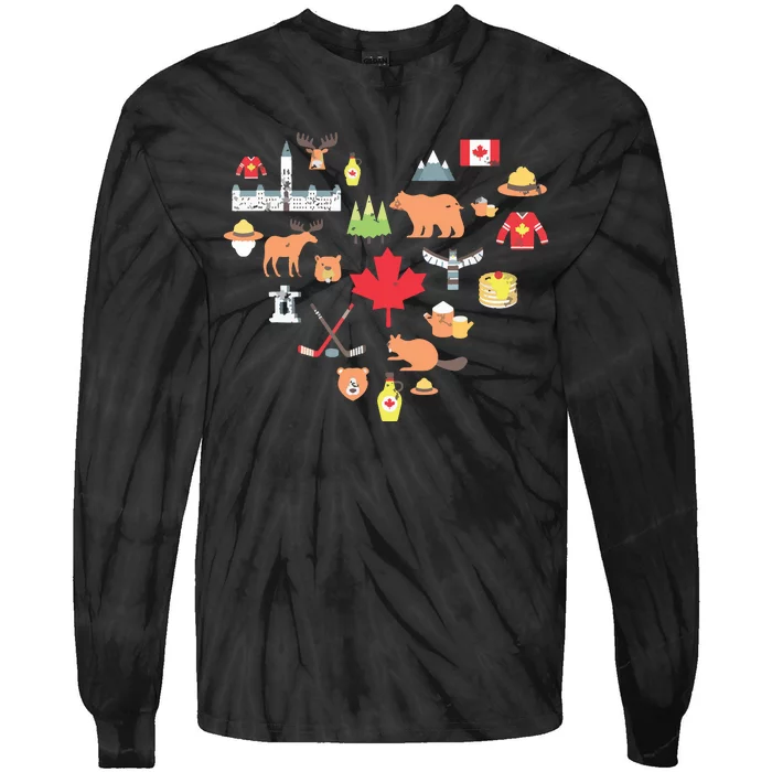 Canadian Vintage Symbols Canada Flag Maple Leaf RCMP Tie-Dye Long Sleeve Shirt