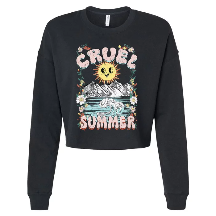 Cruel Vibes Summer Vintage Sunshine Ocean Wave Beach Lover Cropped Pullover Crew