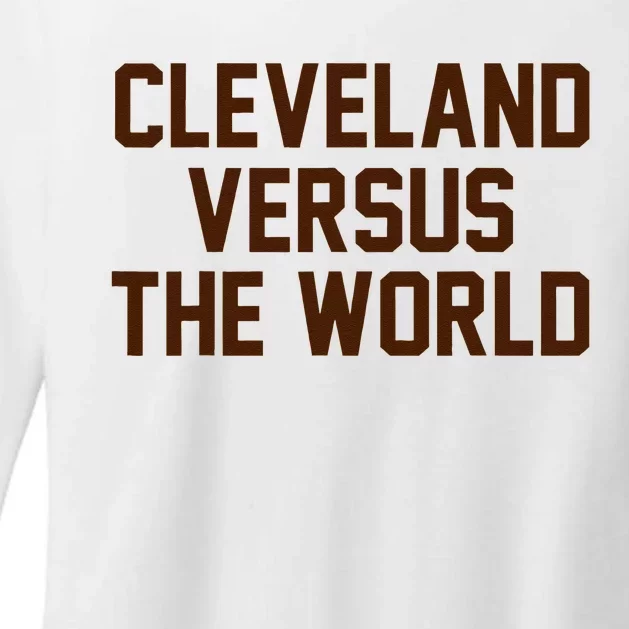 Cleveland Versus The World Brown Block Letters Womens CVC Long Sleeve Shirt