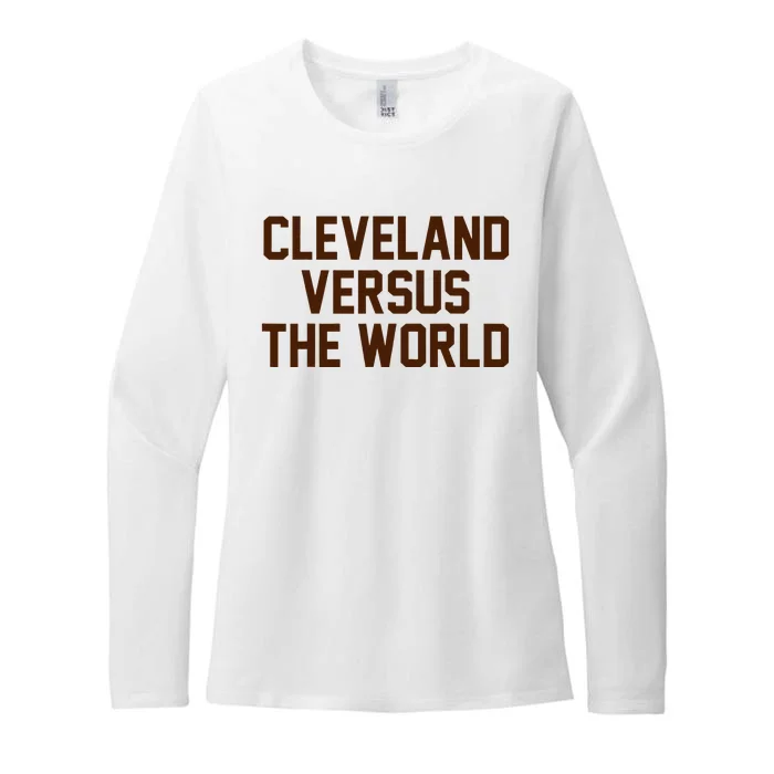 Cleveland Versus The World Brown Block Letters Womens CVC Long Sleeve Shirt