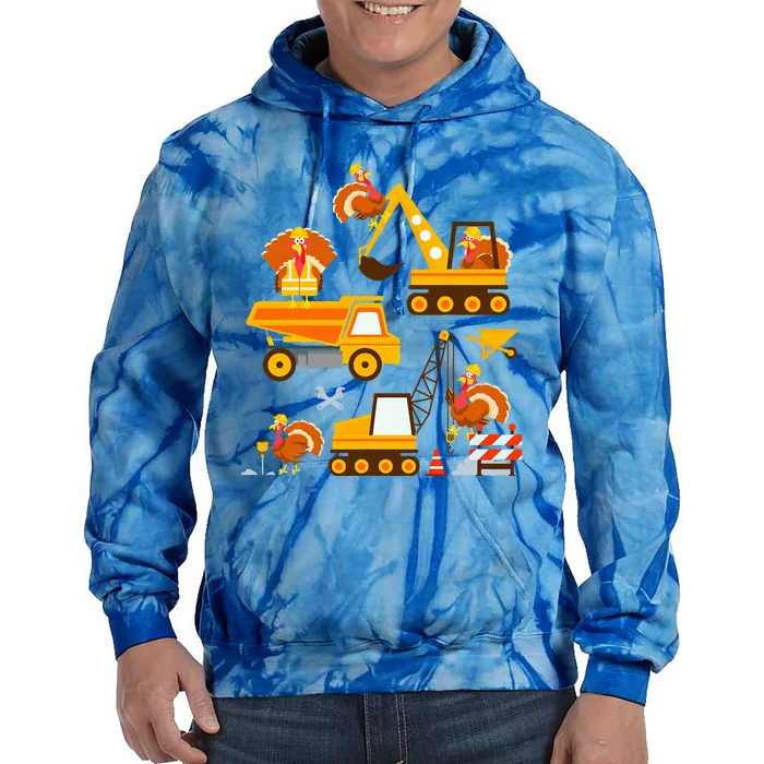 Construction Vehicle Thanksgiving Truck Turkey Tie Dye Hoodie