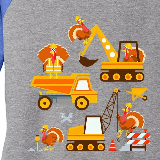 Construction Vehicle Thanksgiving Truck Turkey Women's Tri-Blend 3/4-Sleeve Raglan Shirt