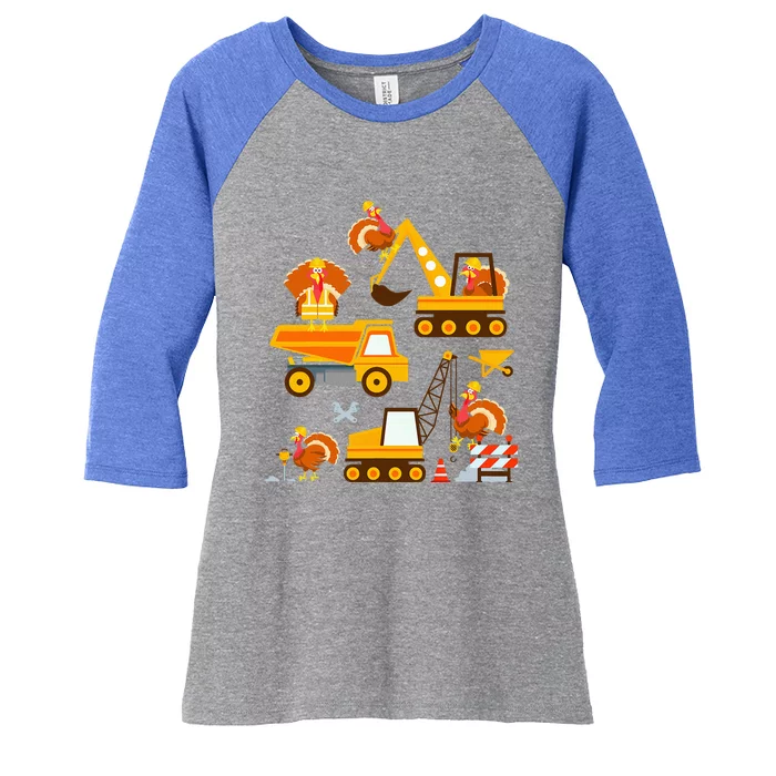 Construction Vehicle Thanksgiving Truck Turkey Women's Tri-Blend 3/4-Sleeve Raglan Shirt