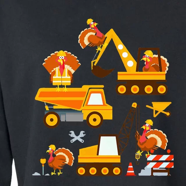 Construction Vehicle Thanksgiving Truck Turkey Cropped Pullover Crew