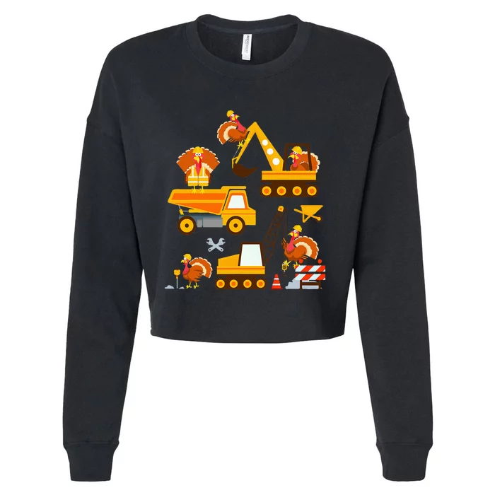 Construction Vehicle Thanksgiving Truck Turkey Cropped Pullover Crew