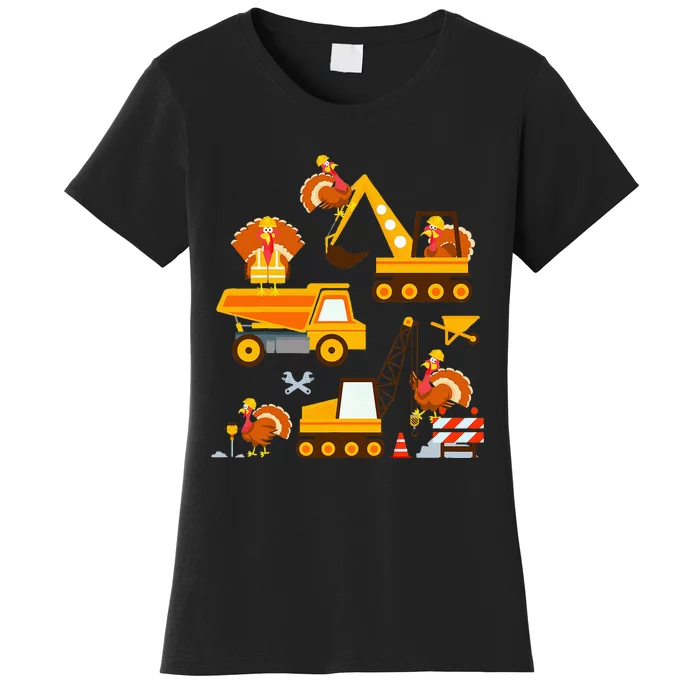 Construction Vehicle Thanksgiving Truck Turkey Women's T-Shirt