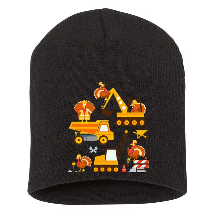 Construction Vehicle Thanksgiving Truck Turkey Short Acrylic Beanie