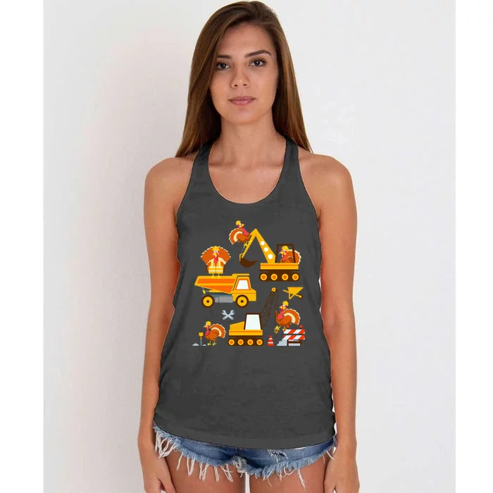 Construction Vehicle Thanksgiving Truck Turkey Women's Knotted Racerback Tank