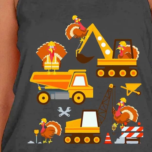 Construction Vehicle Thanksgiving Truck Turkey Women's Knotted Racerback Tank