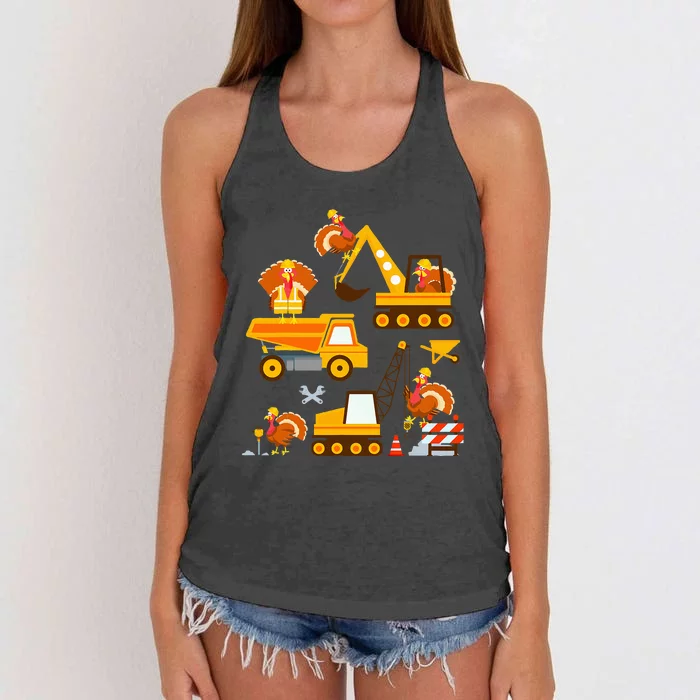 Construction Vehicle Thanksgiving Truck Turkey Women's Knotted Racerback Tank