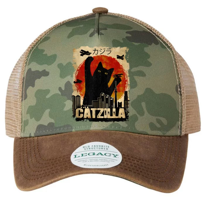 Catzilla Vintage Tee Funny Kitten And Cat Art Japanese Sunset Legacy Tie Dye Trucker Hat