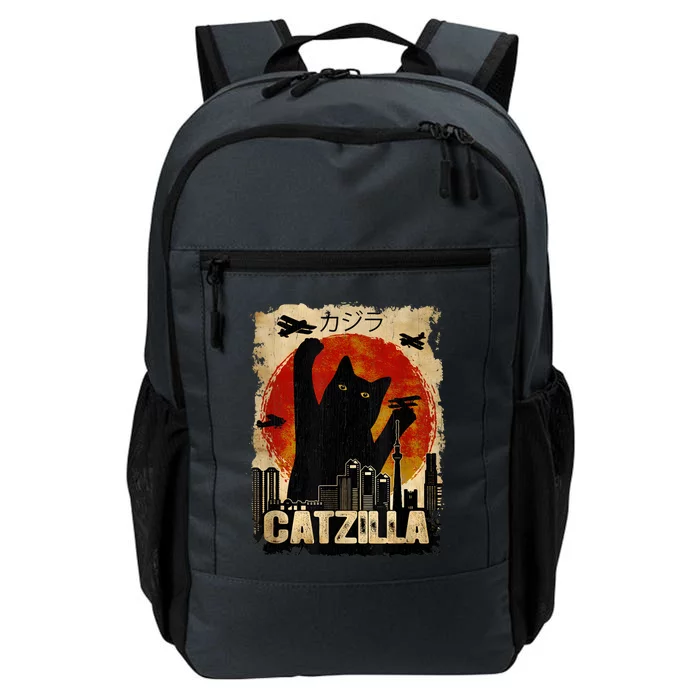 Catzilla Vintage Tee Funny Kitten And Cat Art Japanese Sunset Daily Commute Backpack