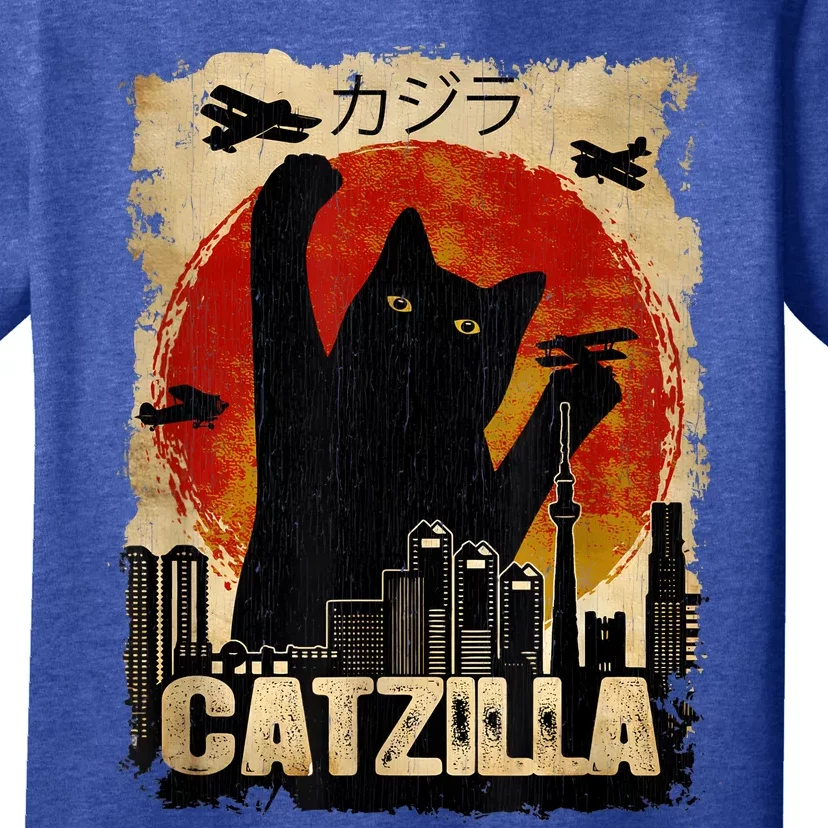 Catzilla Vintage Tee Funny Kitten And Cat Art Japanese Sunset T-Shirt