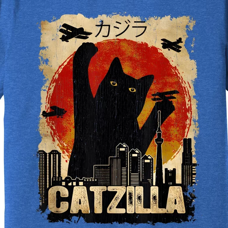 Catzilla Vintage Tee Funny Kitten And Cat Art Japanese Sunset Premium T-Shirt