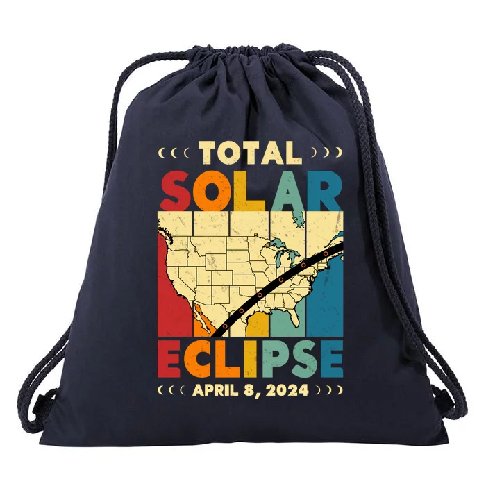 Cool Vintage Total Solar Eclips Usa Map April 2024 Drawstring Bag