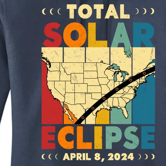 Cool Vintage Total Solar Eclips Usa Map April 2024 Women's Pullover Hoodie