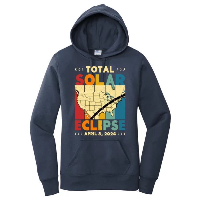 Cool Vintage Total Solar Eclips Usa Map April 2024 Women's Pullover Hoodie