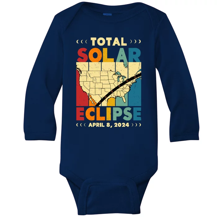 Cool Vintage Total Solar Eclips Usa Map April 2024 Baby Long Sleeve Bodysuit