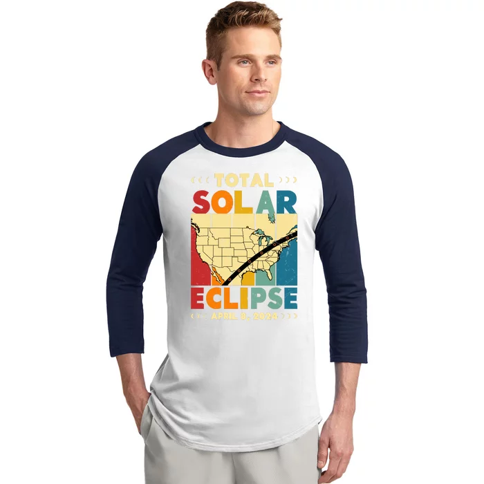 Cool Vintage Total Solar Eclips Usa Map April 2024 Baseball Sleeve Shirt