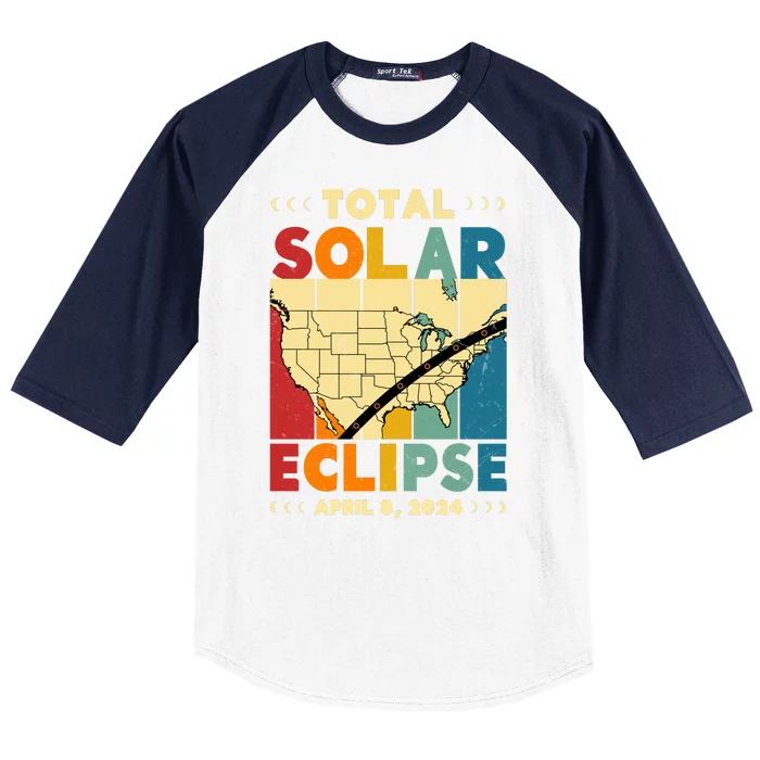 Cool Vintage Total Solar Eclips Usa Map April 2024 Baseball Sleeve Shirt