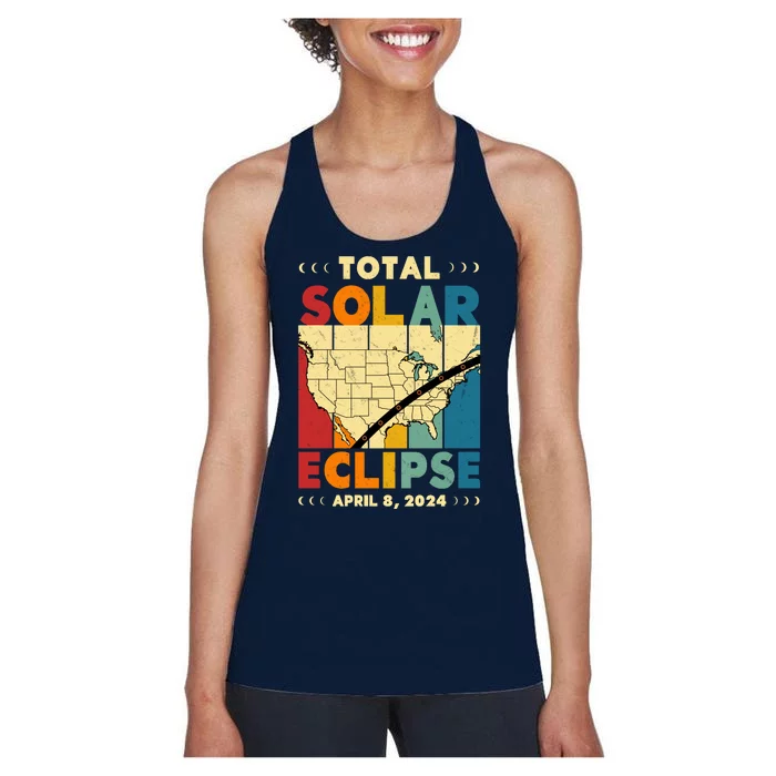 Cool Vintage Total Solar Eclips Usa Map April 2024 Women's Racerback Tank