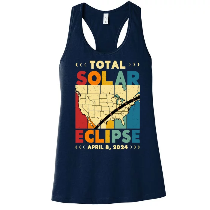 Cool Vintage Total Solar Eclips Usa Map April 2024 Women's Racerback Tank