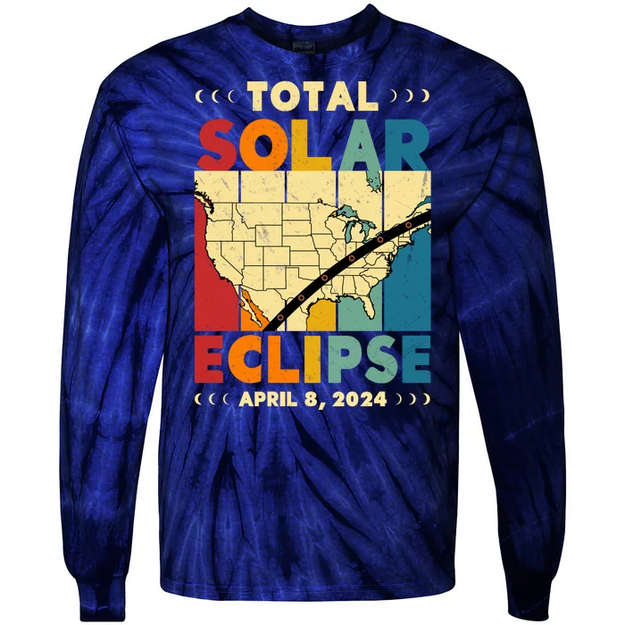 Cool Vintage Total Solar Eclips Usa Map April 2024 Tie-Dye Long Sleeve Shirt