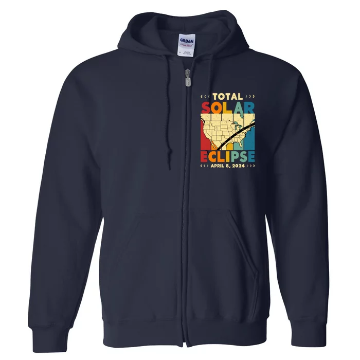 Cool Vintage Total Solar Eclips Usa Map April 2024 Full Zip Hoodie