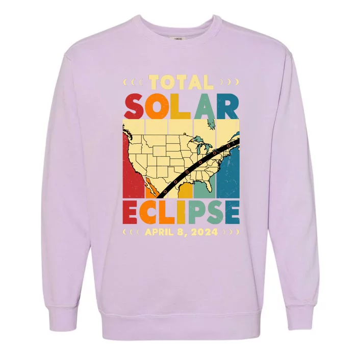 Cool Vintage Total Solar Eclips Usa Map April 2024 Garment-Dyed Sweatshirt