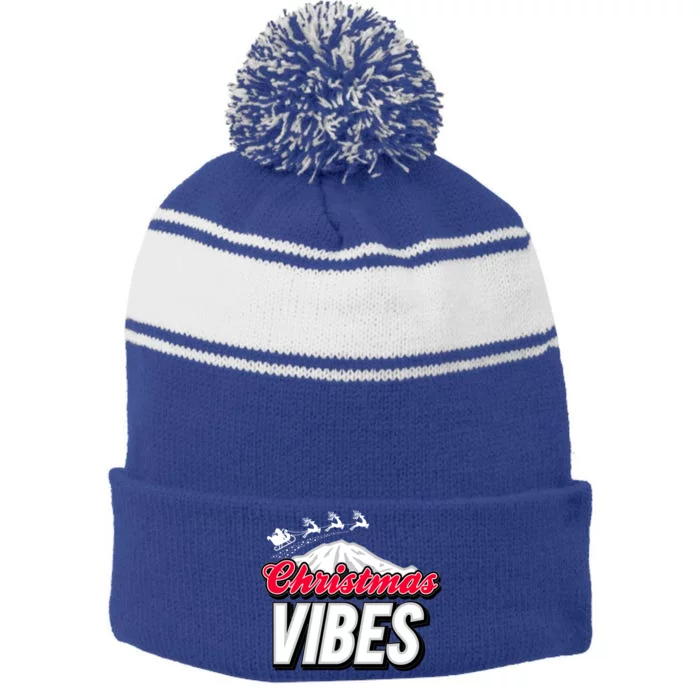 Christmas Vibes Until Santa Claus Comes Cute Gift Stripe Pom Pom Beanie