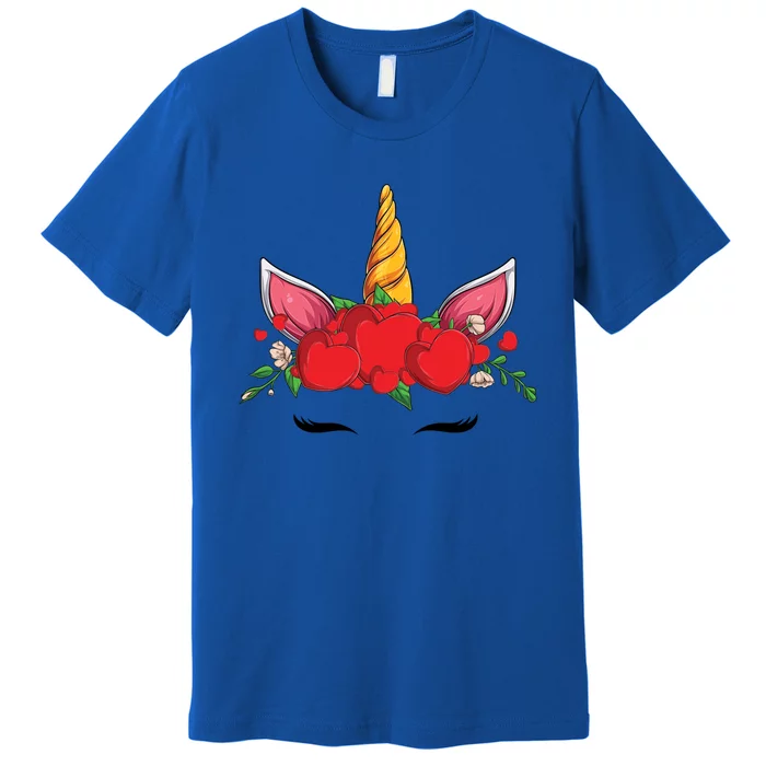 Cute Valentines Unicorn Heart Flowers Gift Premium T-Shirt