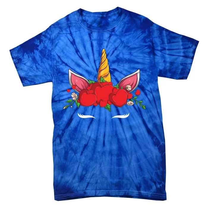 Cute Valentines Unicorn Heart Flowers Gift Tie-Dye T-Shirt