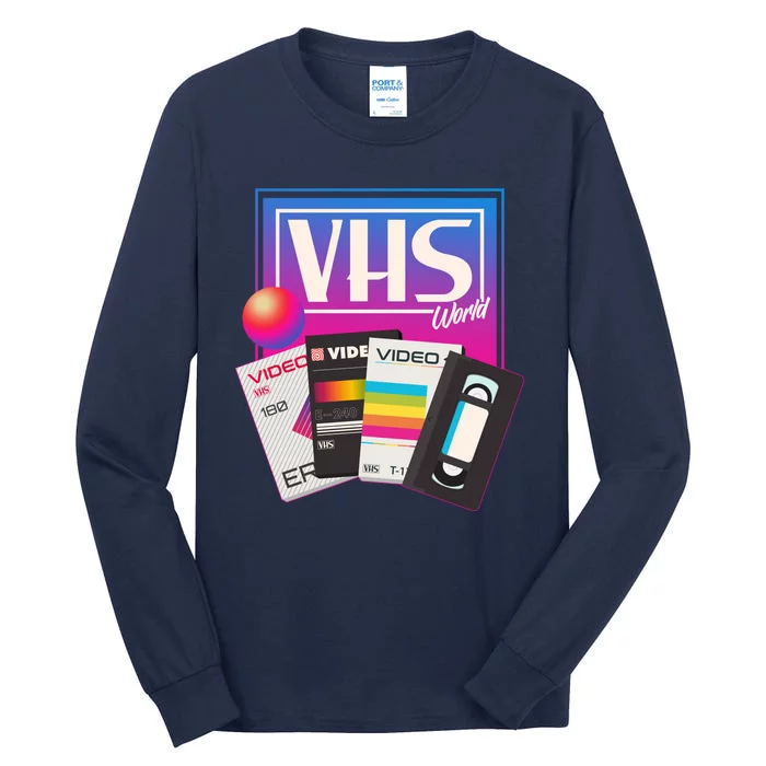 Cool Vintage VHS World Movie Tapes Tall Long Sleeve T-Shirt