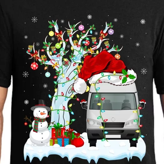 Camper Van Xmas Tree Lighting Santa Hat Camper Van Christmas Gift Pajama Set