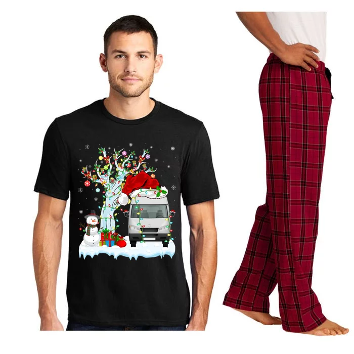 Camper Van Xmas Tree Lighting Santa Hat Camper Van Christmas Gift Pajama Set