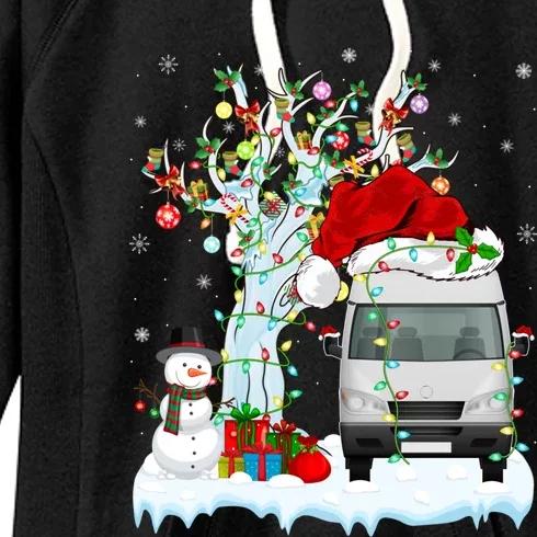 Camper Van Xmas Tree Lighting Santa Hat Camper Van Christmas Gift Women's Fleece Hoodie