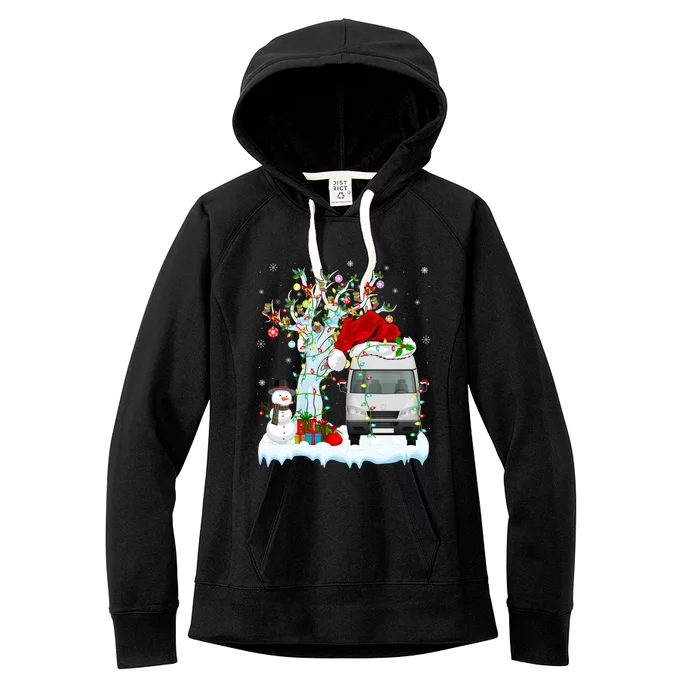 Camper Van Xmas Tree Lighting Santa Hat Camper Van Christmas Gift Women's Fleece Hoodie