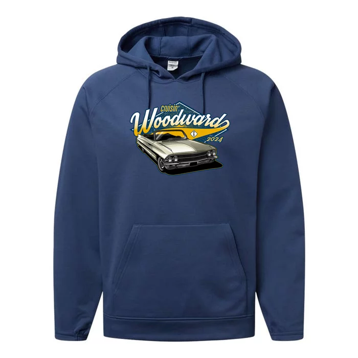 Cruisin Woodward 1962 Cadillac Coupe 2024 Performance Fleece Hoodie