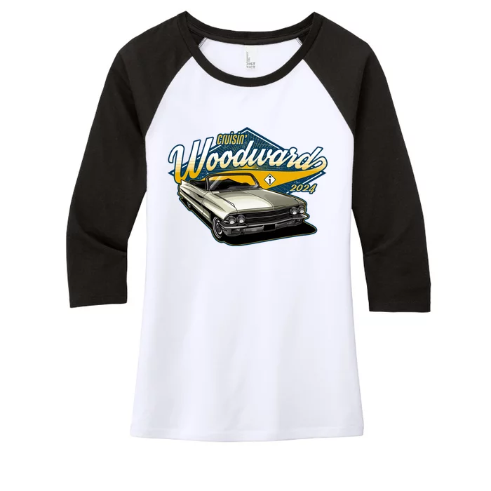 Cruisin Woodward 1962 Cadillac Coupe 2024 Women's Tri-Blend 3/4-Sleeve Raglan Shirt