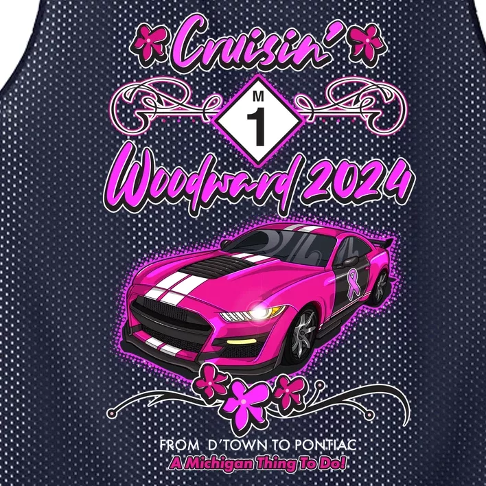 Cruisin Woodward 2024 From Dtown To Pontiac Pink Ribbon Breast Cancer Awareness Mesh Reversible Basketball Jersey Tank